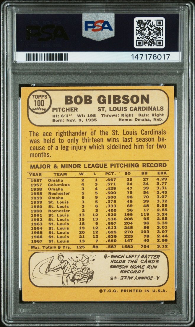 Bob Gibson card back